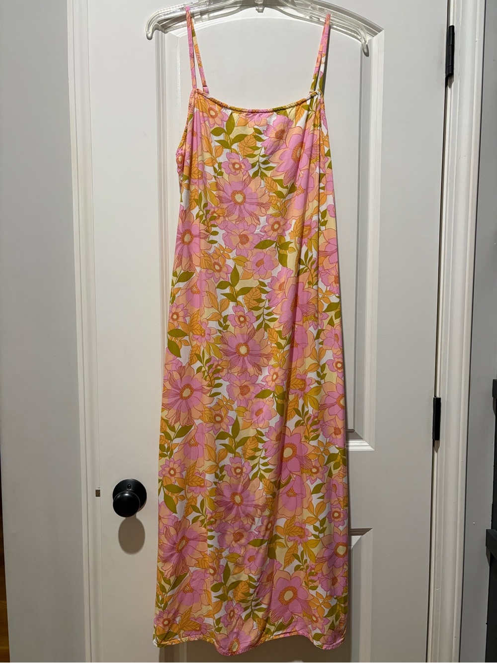 Billabong Floral Midi Dress Size Large Pink Orange Boho Beach Vacation